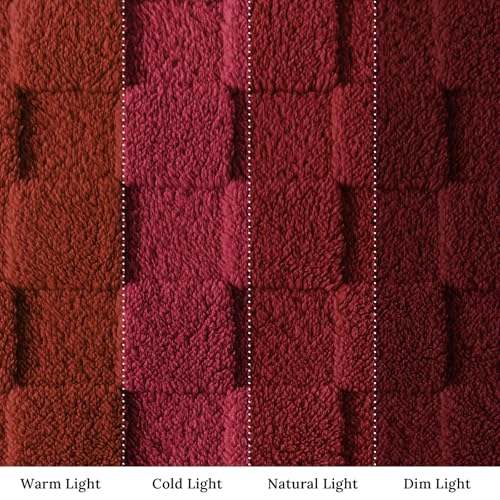 3D Checkered Fleece Throw Blanket for Couch (Burgundy / Throw (50"x60"))