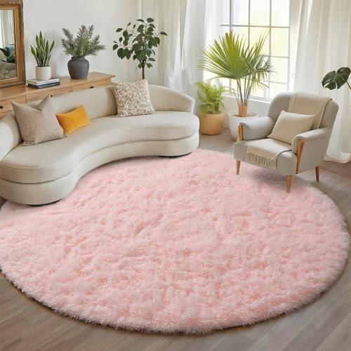 Light Pink Round Area Rugs 6ft for Bedroom Living Room (Light Pink / 6' (Round))