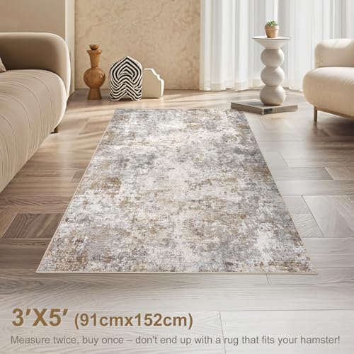 3x5 Entryway Area Rug Washable Neutral Brown Grey Small Carpet (Brown Grey / 3' x 5' (Rectangular))