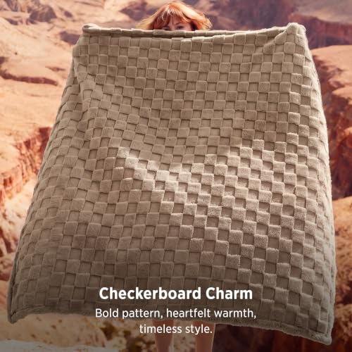 Checkered Soft Cozy Twin Blanket for Bed (03 Light Brown / Twin (60" X 80"))