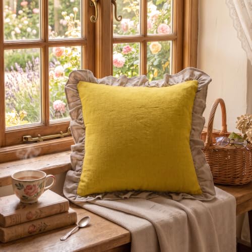 Vintage Yellow Linen Throw Pillow Covers (Coomburg Yellow / 20" x 12" (Pack of 2))