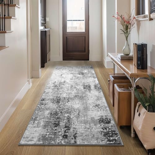 2x6 Rug Runners for Hallways Kitchen Runner Rug Non Slip Washable Grey Long Runner Rugs with Rubber Backing Soft Abstract Carpet Runner for Hallways (Grey / 2' x 6' (Runner))