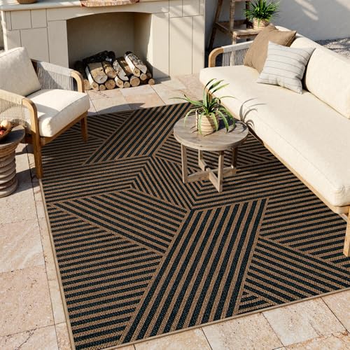 Geometric Easy Jute Outdoor Rug 5x7 (5' x 7' (Rectangular) / Black/Nature Geometric-2)