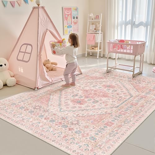Pink Rugs for Bedroom (Pink/Blue / 5' x 8' (Rectangular))