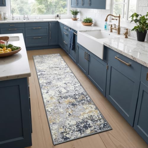 Washable 2x6 Non (Blue White Gold / 2' x 6' (Rectangular))