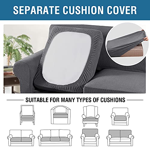4 Piece Stretch Sofa Covers for 3 Cushion Couch Covers for Living Room Furniture Slipcovers (Large / Grey)