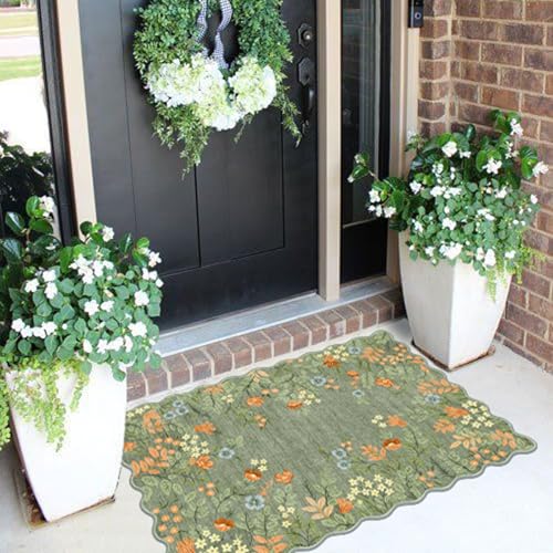 Front Door Mat Indoor Outside Entrance (Floral - Green / 2' x 3' (Rectangular))