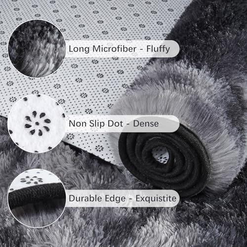 Soft Runner Rugs for Bedroom Living Room Plush Fluffy Rug 2x6 (Grey and Black / 2' x 6' (Runner))