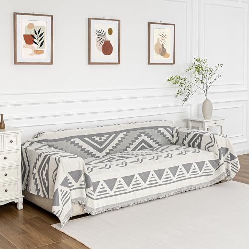 Sectional Couch Cover Grey Boho Geometric Sofa Covers for Sectional Sofa L Shape Chenille Couch Protector for Dogs Pets Couch Throw Cover Washable Durable for Home Decor (71" x 118" / 2# Bohemia Light Grey)