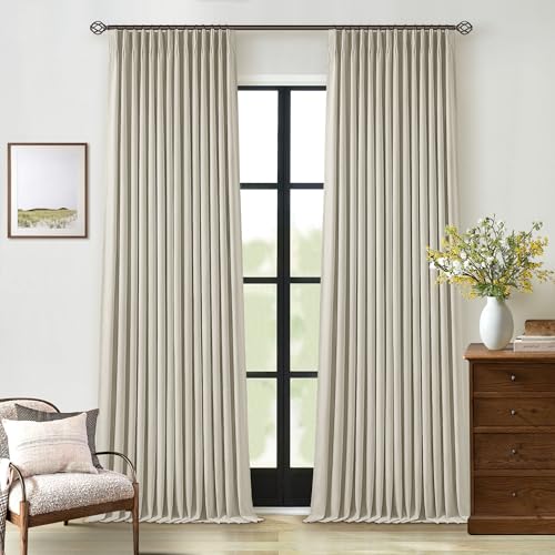 Oatmeal Pinch Pleated Blackout Linen Curtains 108 Inches Long (Oatmeal / 40"W x 108"L (Pack of 2))