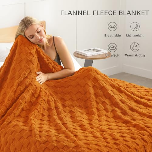 3D Checkered Fleece Twin Blanket for Bed (Burnt Orange / Twin (60"x80"))