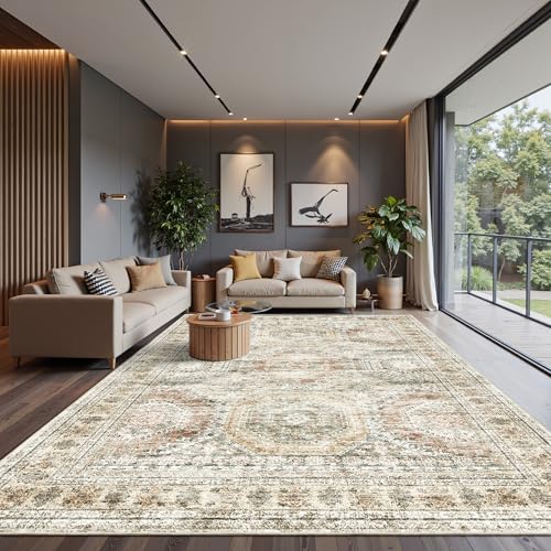 10x14 Area Rugs for Living Room Washable Rug Non (Brown/Pink / 10' x 14' (Rectangular))