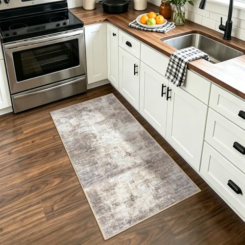 Abstract Runner Rug 2x4 Ft Entryway Rugs Washable Door Mat Indoor Entrance (Gold/Yellow/Brown/Beige/White / 2' x 4' (Rectangular))