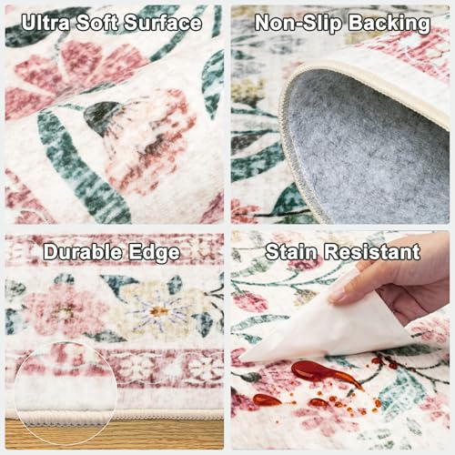 Round Area Rug Living Room (Pink/Green / 4' (Round))