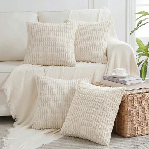 4 Packs Decorative Throw Pillow Covers for Living Room Couch Bed (16" x 16" (Pack of 4) / Cream)