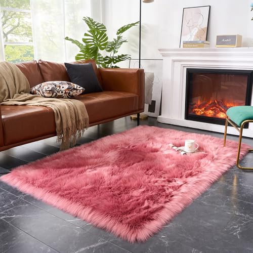 Ultra Soft Fluffy Shaggy Area Rug Faux Fur Rug Chair Cover Seat Pad Fuzzy Area Rug for Bedroom Floor Sofa Living Room (Blushpink / 4' x 6' (Rectangular))