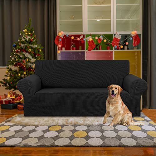 Stretch Loveseat Couch Cover (Black / Medium)