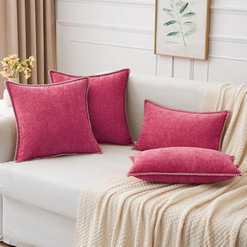 Decorative Couch Throw Pillow Covers 18x18 Inch Hot Pink 2 Pack (Hot Pink / 18" x 18" (Pack of 2))