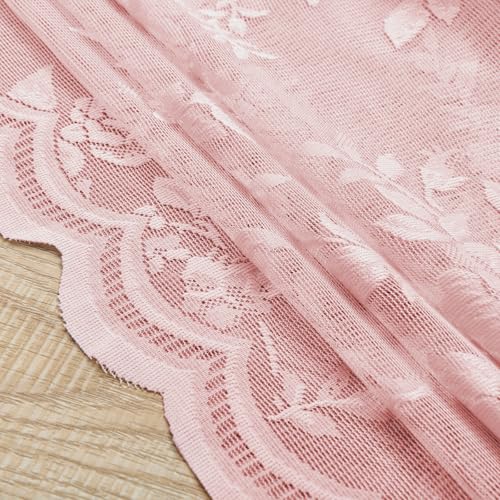 Light Pink Lace Sheer Curtains Romantic Flower Curtains 96 Inches Long 2 Panels for Living Room Bedroom Cute Decor Rod Pocket Light Filtering Lace Window Curtain for Kids Girls Nursery Room (52"W x 96"L (Pack of 2) / Light Pink)