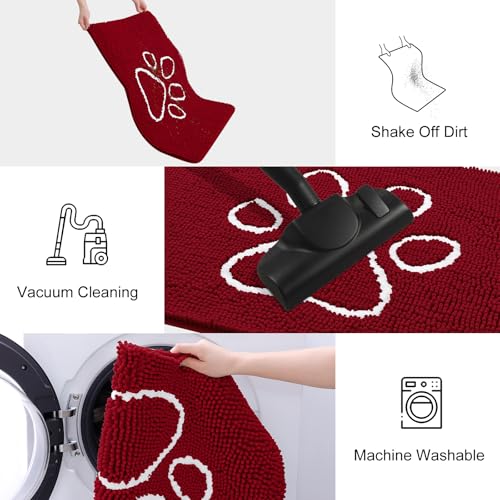 Dog Door Mat for Muddy Paws (24"X16" / Red and White)