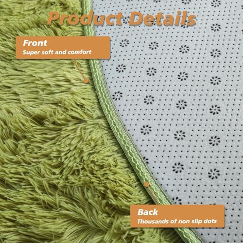 Grass Green Round Shag Area Rug for Bedroom (Grass Green / 3' (Round))