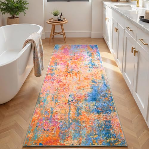 2x6 Rainbow Rug Runners for Hallways Kitchen Runner Rug Non Slip Washable Colorful Long Runner Rugs with Rubber Backing Soft Abstract Carpet Runner for Bedroom (Rainbow / 2' x 6' (Runner))