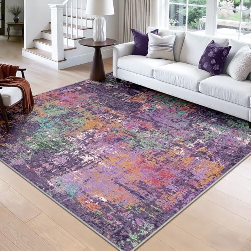 Washable Square 8'x8' Area Rug for Living Room Purple Multi (Purple/Orange/Teal/Green/Red / 8' x 8' (Square))