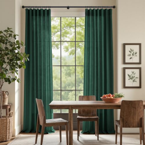 Dark Green Curtains 84 Inch Length for Bedroom 2 Panels Back Tab Pocket Hunter Green Drape Light Filtering Semi Sheer Linen Forest Emerald Green Curtain for Living Room Boho Christmas Decor 52x84 Long (52"W x 84"L (Pack of 2) / Hunter Green)