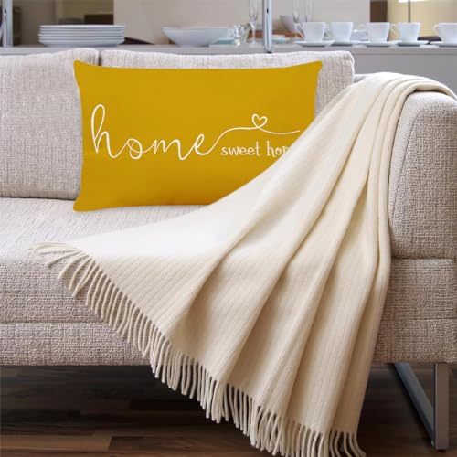 Home Sweet Home Quotes Farmhouse Pillow Covers 12x20 Inch (20" x 12" (Pack of 1) / Yellow)