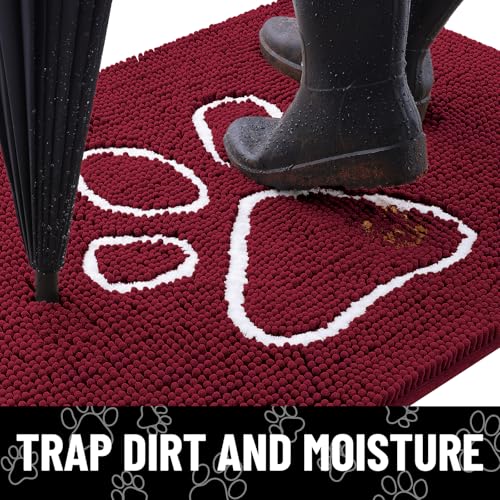 Dog Door Mat for Muddy Paws (36"X24" / Burgundy and White)