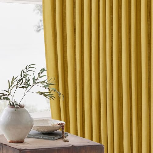 Mustard Yellow Pinch Pleated Linen Sheer Curtains 45 Inch Length 2 Panels (Mustard Yellow / 40"W x 45"L (Pack of 2))