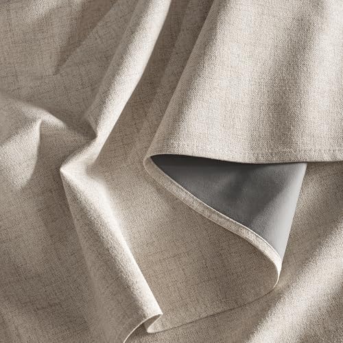 Natural Beige 100% Blackout Linen Curtains 78 Inches for Bedroom (Natural Beige / 52"W x 78"L (Pack of 2))