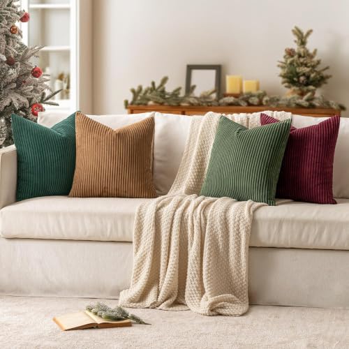 Soft Corduroy Decorative Throw Pillow Covers Christmas Green 20x20 (20" x 20" (Pack of 4) / Christmas Green)