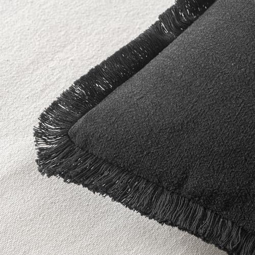 Boho Linen Fringe Decorative Throw Pillow Covers Black 20x20 (20" x 20" (Pack of 2) / Black)