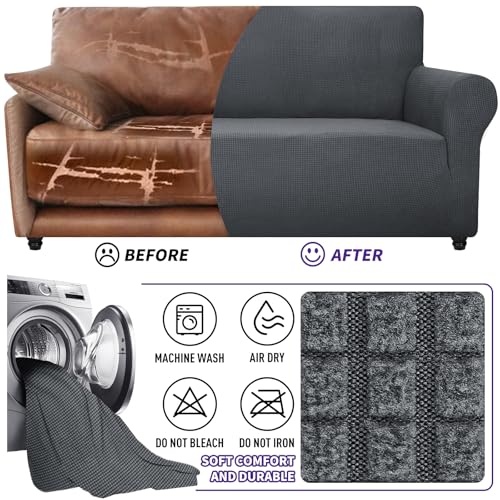 Stretch Oversized Couch Cover Universal Sofa Covers for Living Room Dogs Pet Furniture Protector Spandex Extra Large Sofa Slipcovers with Anti Slip Foam Sticks (Dark Grey / X-Large (92"-115"))