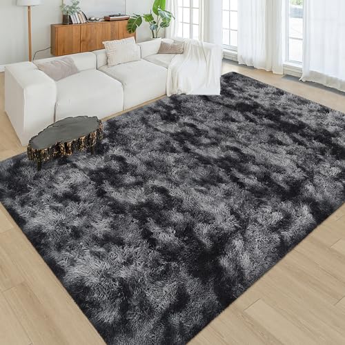 Black Grey Tie (Tie-dyed Black Grey / 6' x 9' (Rectangular))