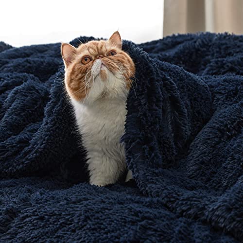 Faux Fur Fluffy Sherpa Fleece Queen Bed Blanket Navy Blue 60"x80" (14- Navy Blue / Queen (90" X 90"))