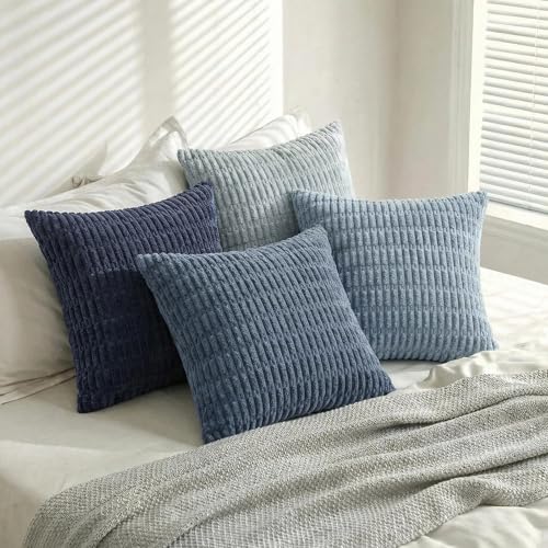 4 Packs Decorative Throw Pillow Covers for Living Room Couch Bed (20" x 20" (Pack of 4) / Blue Series)