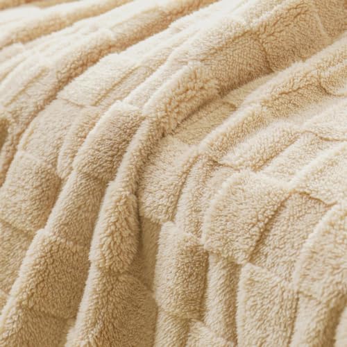 3D Checkered Fleece King Blanket for Bed (Camel / King (104"x90"))
