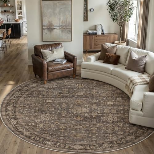 8x8 Dark Brown Vintage Round Rug (Brown / 8' (Round))