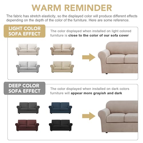 3 Piece Stretch Sofa Covers for 2 Cushion Loveseat Couch Covers for Living Room Furniture Cover (Medium / Sand)