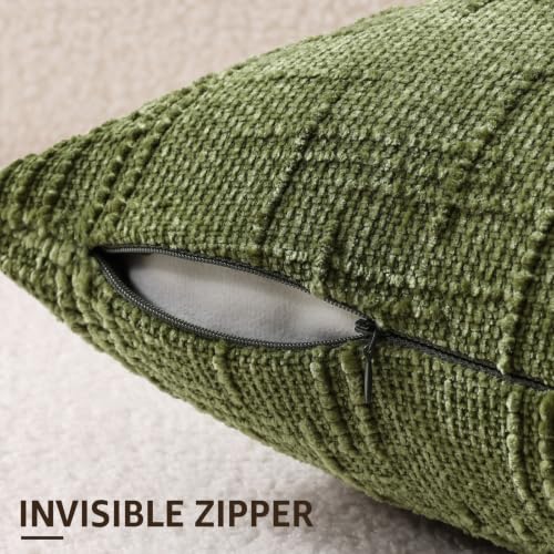 Textured Chenille Throw Pillow Covers 18x18 Set of 2 Olive Green (Olive Green / 18" x 18" (Pack of 2))