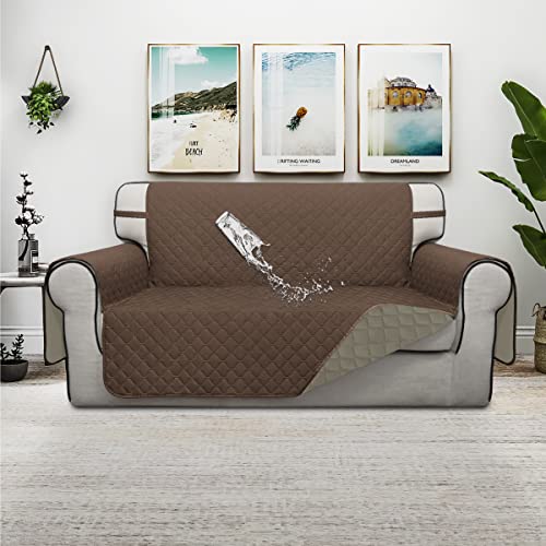 Double Protection 100% Waterproof Loveseat Sofa Covers for Living Room (Brown/Beige / Loveseat Medium)