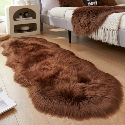Ultra Soft Fluffy Shaggy Area Rug Faux Fur Rug Chair Cover Seat Pad Fuzzy Area Rug for Bedroom Floor Sofa Living Room (Coffee / 2' x 6' (Sheepskin))