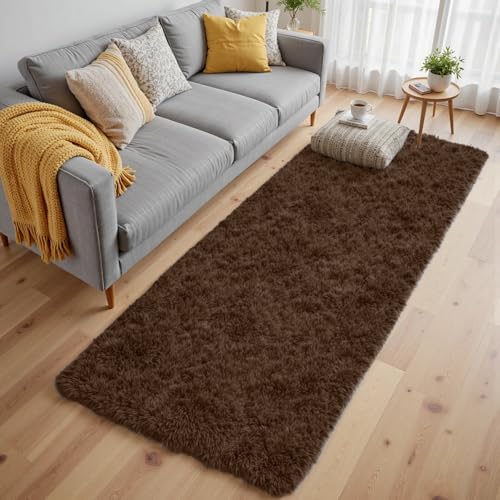 2x6 Fluffy Shag Area Rugs for Living Room Bedroom (Brown / 2' x 6' (Rectangular))