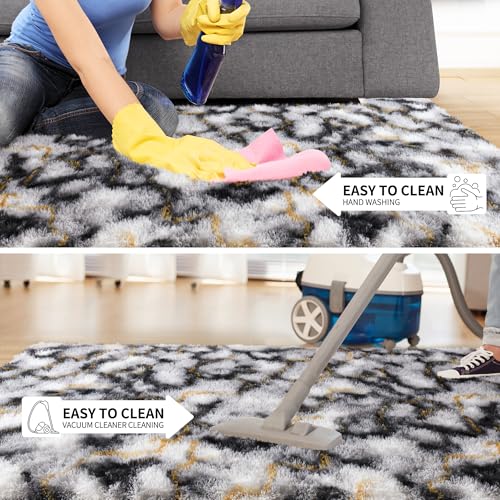 Soft Fluffy Rugs for Bedroom (White Black Gold / 4' X 6' (Rectangular))
