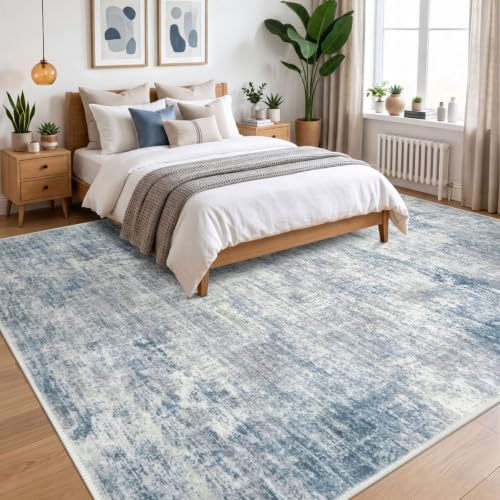 Abstract Area Rugs 9x12 Ft Washable Large Rugs for Living Room (Light Blue/Grey/White / 9' x 12' (Rectangular))
