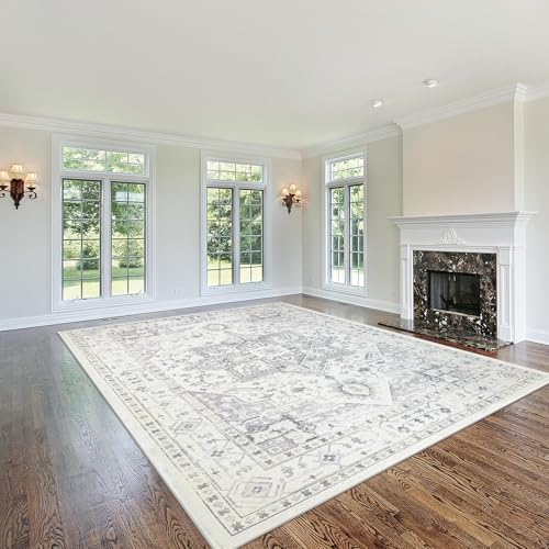 8x10 Washable Area Rugs for Living Room (8' x 10' (Rectangular) / Grey-cream-ivory)