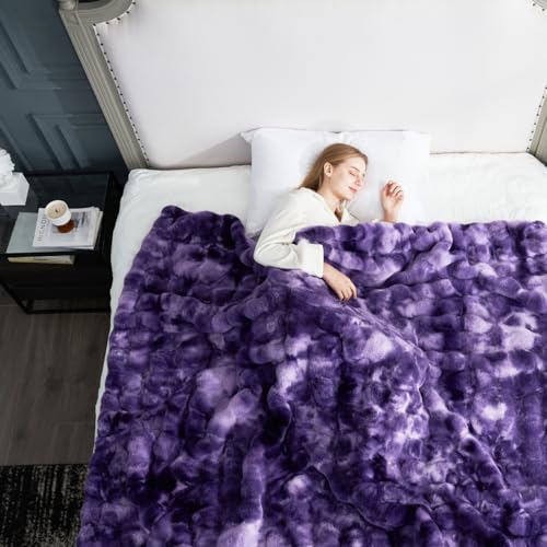 Faux Fur Throw Blanket for Couch (Tie-dye Purple / Twin(60" x 80"))