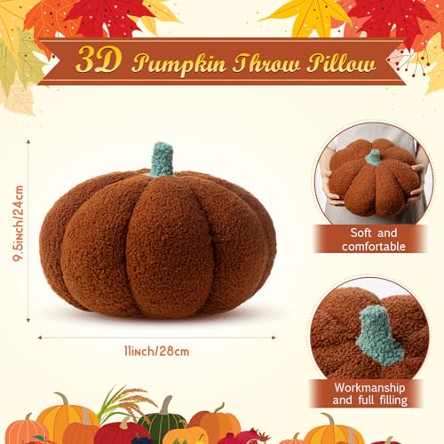 1 Pcs 3D Pumpkin Pillow Fall Decor Halloween Cushions (Brown)
